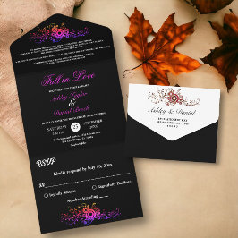 Elegant Black and White Neon Foliage Bröllop