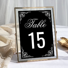Elegant Black and White Ornate Bröllop Bordsnummer
