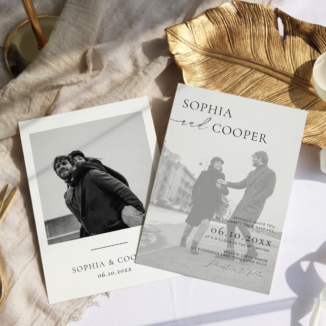 Elegant Black and White Photo Bröllop Inbjudningar (Skapare uppladdad)