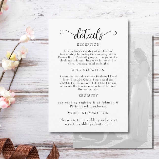Elegant Black and White Photo Bröllop Tilläggskort (Black and white wedding enclosure card with opaque photo on rear.)