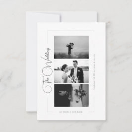 Elegant Black and White Photo Collage Bröllop OSA Kort