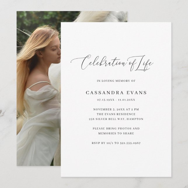 Elegant Black and White Photo Firande of Life Inbjudningar (Fram/baksida)