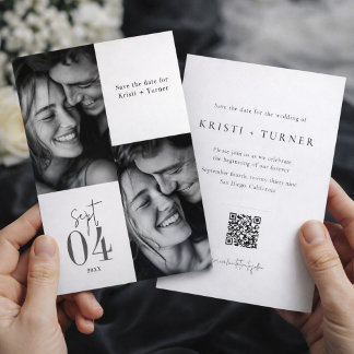 Elegant Black and White Photo QR Code Wedding Spara Datumet