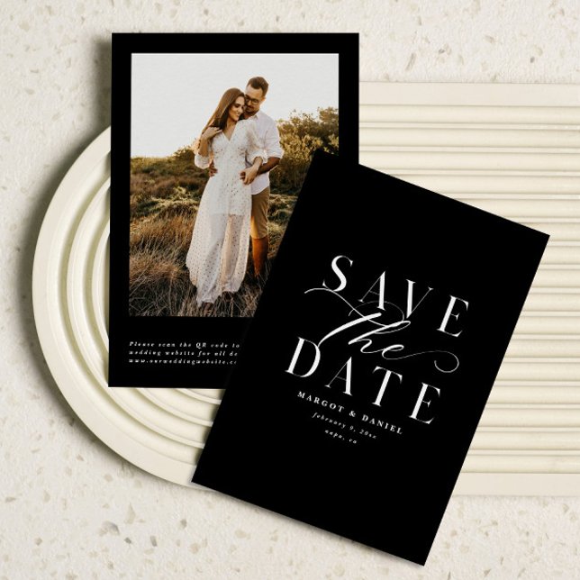 Elegant Black and White Photo Save Date QR Cod Spara Datumet (Skapare uppladdad)