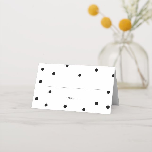 Elegant Black and White Polka dots Bröllop Placeringskort (Framsida)