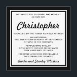 Elegant Black and White Pub Mitzvah Inbjudningar<br><div class="desc">Elegantens svartvitt rand Pub Mitzvah-inbjudan. Information om inbjudan finns på en vit bakgrund. Anpassa med pub mitzvah-informationen med hjälp av de enkla mallarna. Teckensnitt färg,  stil och storlekare teckensnitt är anpassade. Klassisk och traditionell,  inbjudan till perfekt pub mitzvah.</div>