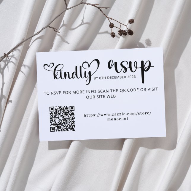 Elegant Black and White Qr Code Wedding Replay OSA Kort (love and thanks wedding qr code RSVP capture the love stationery elegant hand lettered typography )
