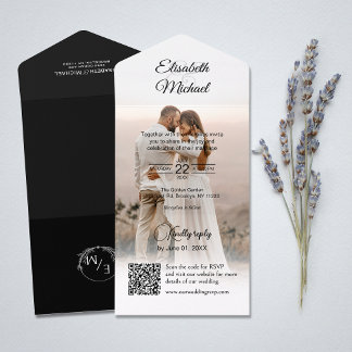 Elegant Black and White QR-kodfoto Bröllop