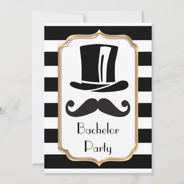 Elegant Black and White Rand Bachelor Party Inbjudningar (Framsida)