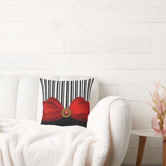 Elegant Black and White Rand och Red Bow Pillow Pi Kudde (Soffa)
