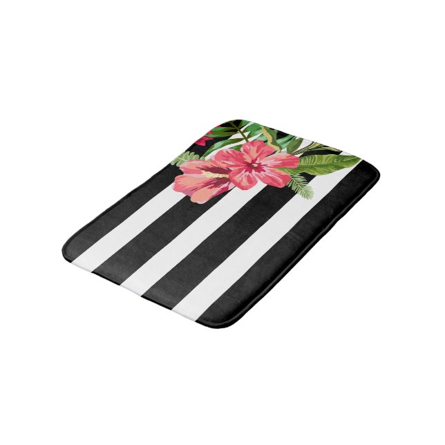 Elegant Black and White Rand with Flowers Badrumsmatta (Vinklad)