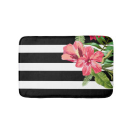 Elegant Black and White Rand with Flowers Badrumsmatta