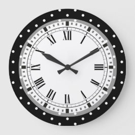 Elegant Black and White Retro Polka dots Stor Klocka