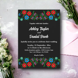 Elegant Black and White Romantic Blommigt Bröllop Inbjudningar