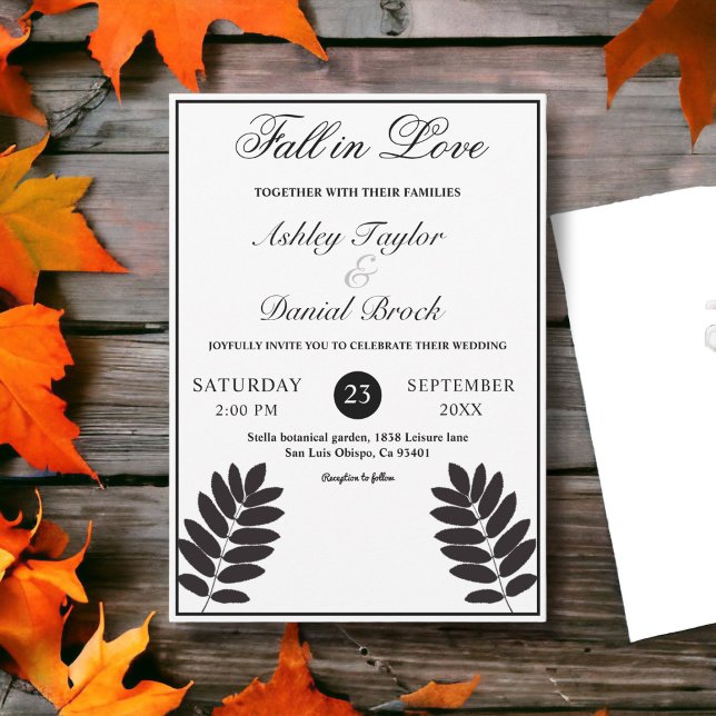 Elegant Black and White Rustic Boho Fall Wedding Inbjudningar (Skapare uppladdad)