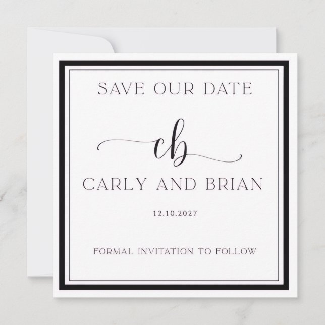 Elegant Black and White Save the Date  Inbjudningar (Framsida)