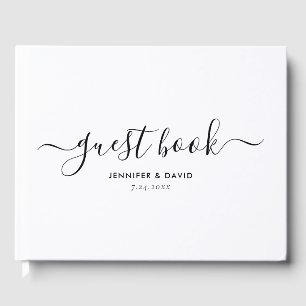 Elegant Black and White Script Bröllop Guest Bok