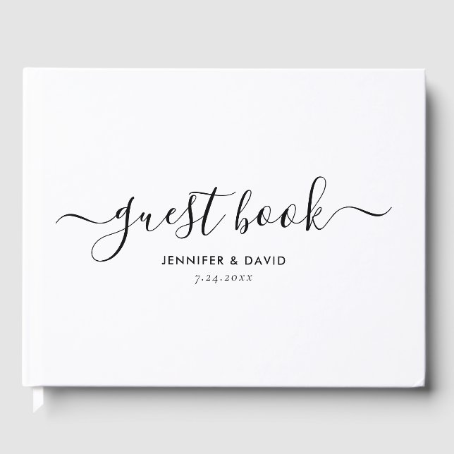 Elegant Black and White Script Bröllop Guest Bok (Framsida)