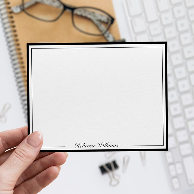 Elegant Black and White Script Monogram Anteckningskort (Skapare uppladdad)