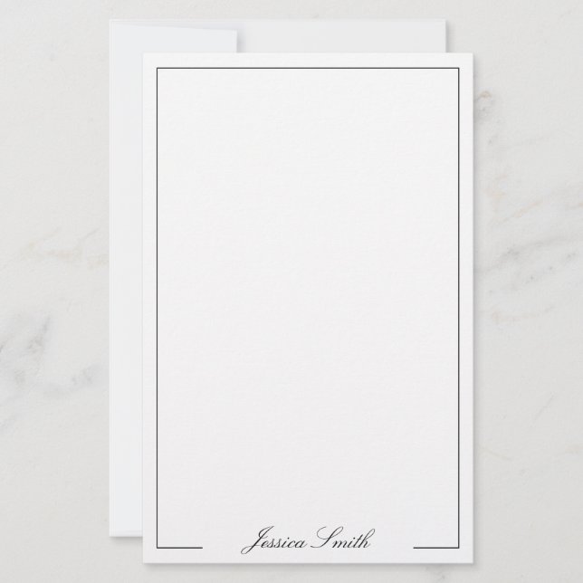 Elegant Black and White Script Monogram Brevpapper (Framsida)