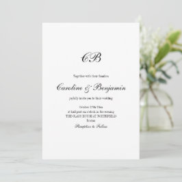Elegant Black and White Script Monogram Wedding Inbjudningar