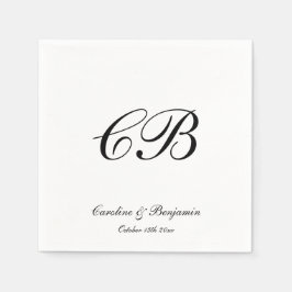 Elegant Black and White Script Monogram Wedding Pappersservett