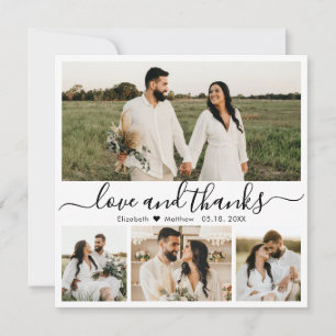 Elegant Black and White Script Photo Bröllop Tack Kort