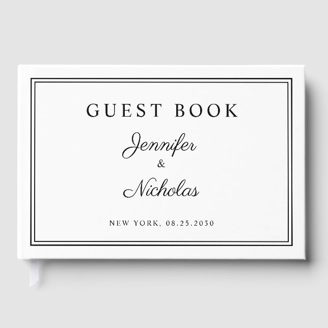 Elegant Black And White Script Wedding Gästböcker (Framsida)