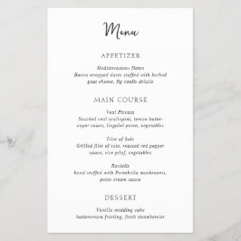 Elegant Black and White Simple Budget Bröllop Menu Flygblad