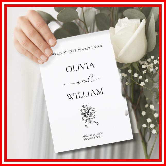 Elegant Black and White Simple Calligraphy Bröllop Program (Skapare uppladdad)