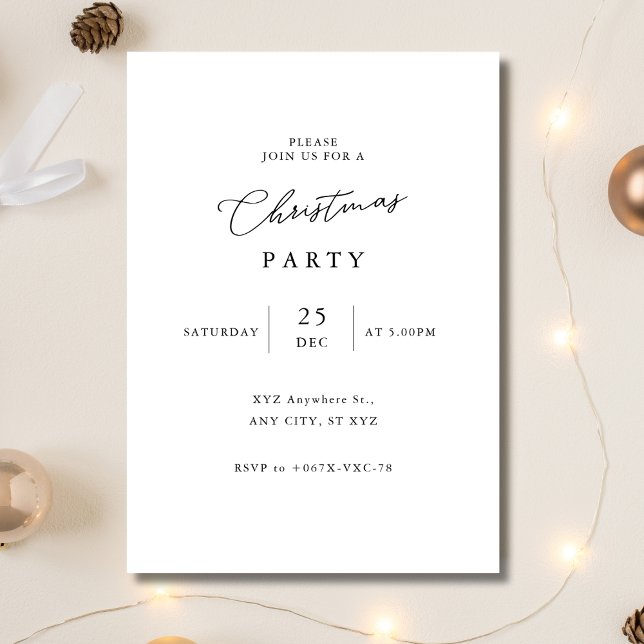 Elegant Black and White Simple jul Party Inbjudningar (Skapare uppladdad)