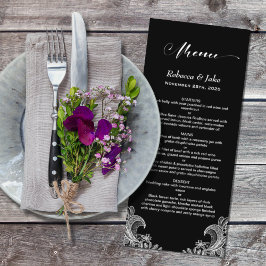 Elegant Black and White Snöre Bröllop Menu Meny