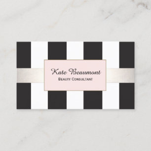 Elegant Black and White Stripe Rosa Plaque Beauty Visitkort