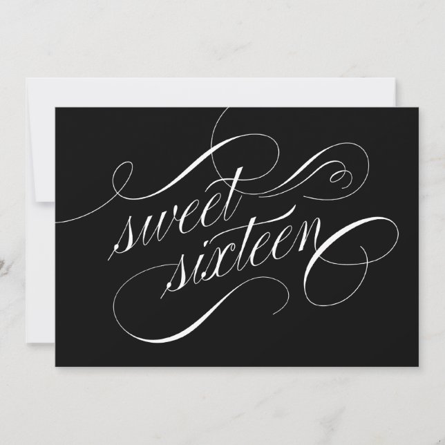 Elegant Black and White Sweet 16 inbjudningar (Framsida)