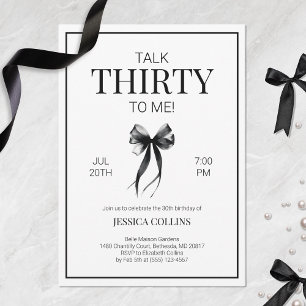 Elegant Black and White Talk 30 till Me Birthday Inbjudningar