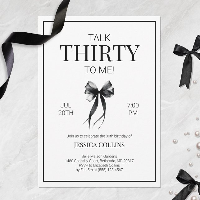 Elegant Black and White Talk 30 till Me Birthday Inbjudningar (Elegant Black and White Talk 30 to Me Birthday Invitation)
