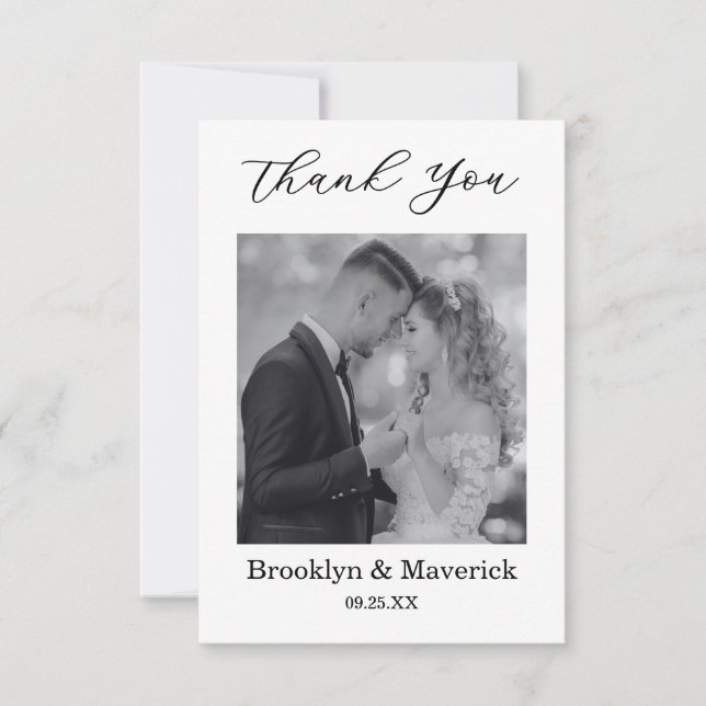 Elegant Black And White Thank You Wedding Card Tack Kort (Framsida)