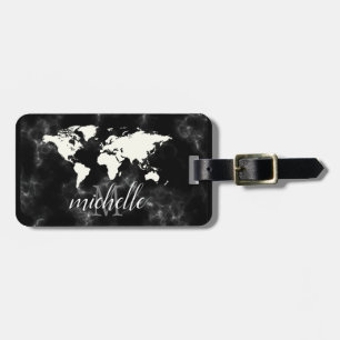 Elegant Black and White Travel World-Karta,Flygpla Bagagebricka