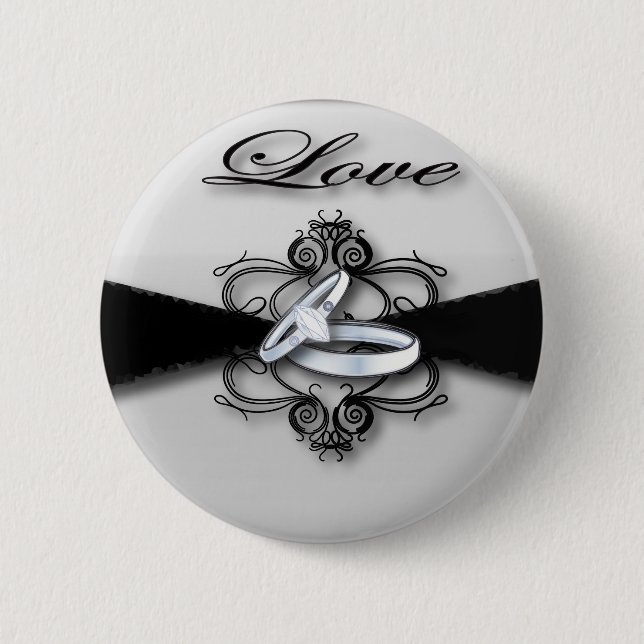 Elegant Black and White Wedding Favor Knapp (Framsida)