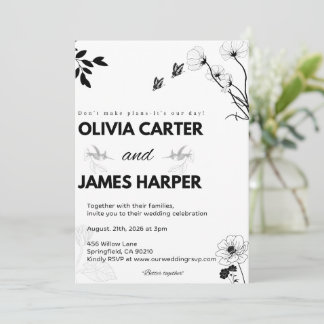 Elegant Black and White Wedding Invitation Inbjudningar