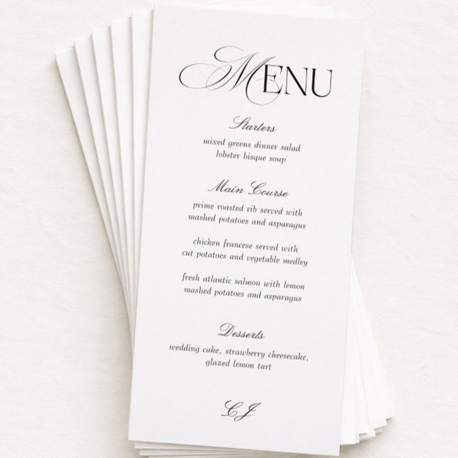 Elegant Black and White Wedding Menu Card Inbjudningar (Skapare uppladdad)