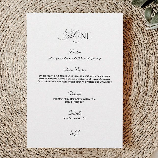 Elegant Black and White Wedding Menu Card Inbjudningar (Skapare uppladdad)