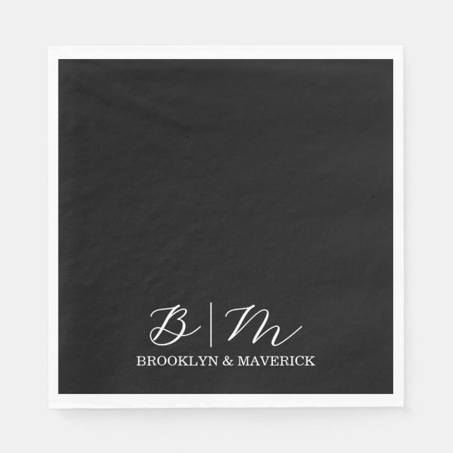 Elegant Black And White Wedding Pappersservett (Framsidan)