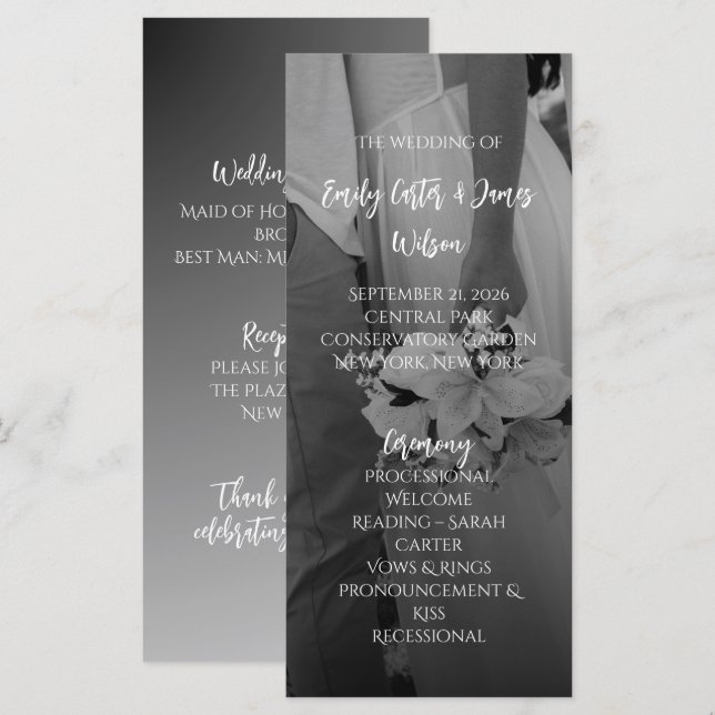 Elegant Black And White Wedding Program (Fram/baksida)