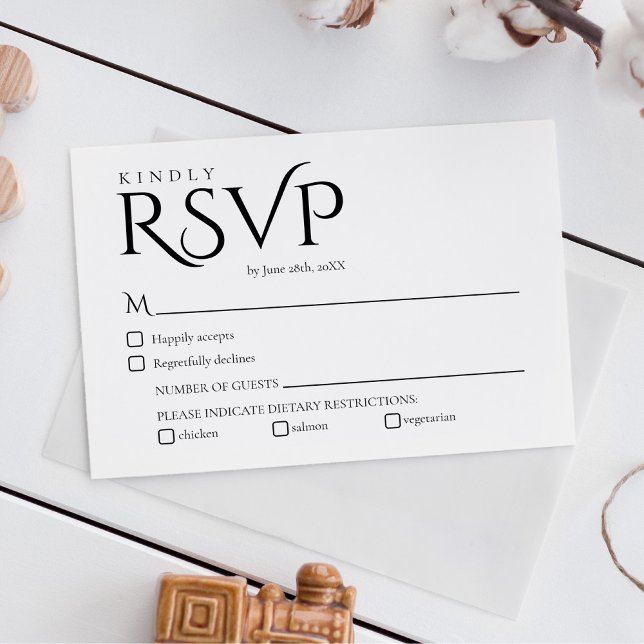 Elegant Black and White Wedding RSVP Card OSA Kort (Skapare uppladdad)