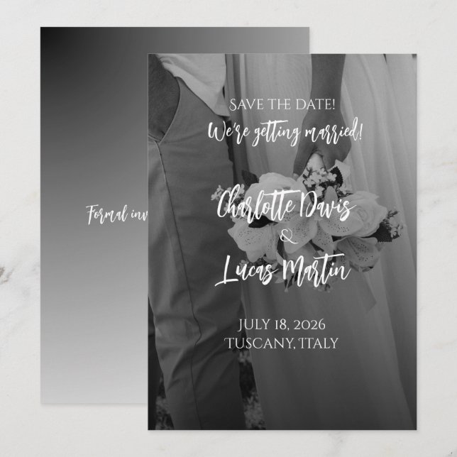 Elegant Black And White Wedding Save the Date Card Inbjudningar (Fram/baksida)