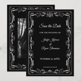 Elegant black and white wedding save the date meddelande