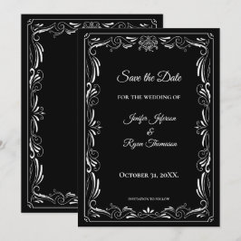 Elegant black and white wedding save the date meddelande