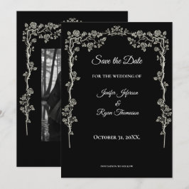 Elegant black and white wedding save the date meddelande