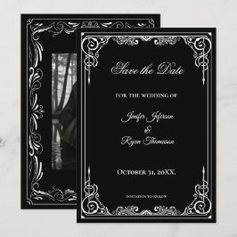 Elegant black and white wedding save the date meddelande